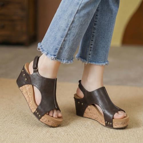 Image of PARTY Women's Wedge Sandals With Buckle Ankle Strap for Dressy Summer