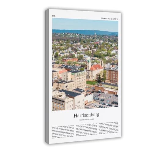 Harrisonburg Color Print Harrisonburg Real Photo Poster Travel Poster Gift Virginia United States USA Wall Art Print Landscape Living Room Office Bedroom Canvas Deco Painting Frame 16x24inch