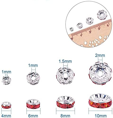 Allb 100Pcs Rondelle Spacer Beads 8mm Silver Plated Czech Crystal Rhinestone for Jewelry Making Loose Beads for Bracelets