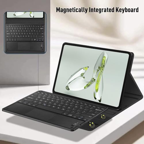 Image of HOM Tri Fold Detachable Wireless Bluetooth Keyboard with Trackpad /Touchpad Tablet Cover Case for OnePlus Pad GO 11.35 inch - Black