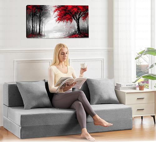 Image of Urban Decor Foldable Sofa Bed 5' X 6' Feet Perfect for Guest Jute Fabric Three Seater Sofa Cum Bed for Home & Office Space-Saving - SCB-3-Grey