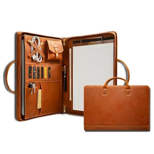 GZRHKJ Pasta de Couro Genuíno, Organizador de Pasta com Alça, Pasta Personalizada, Pasta com Zíper para Homens E Mulheres, Adequada para Laptop de 15 Polegadas, Pasta de Bloco de Notas, Marrom
