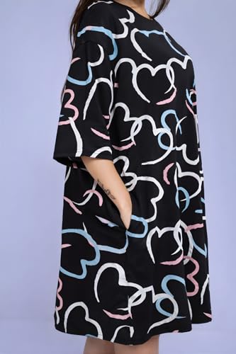 Image of LAMA STORE Women's Printed Oversized T-Shirt Dress, Cotton, 3 /4 Sleeve Length, Casual Loose Fit, Comfort Wear Extra Comfy Oversized Printed Pocket T-Shirt Dress