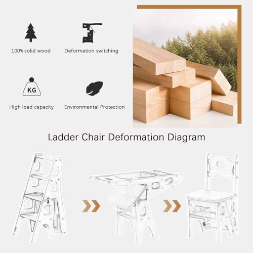 Tabouret escabeau pliant multifonctionnel bois support exposition 4 marches - 7