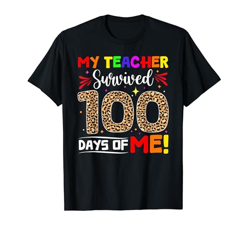 My Teacher Survived 100 Days Of Me Boys Leopard 100th Day T-Shirt