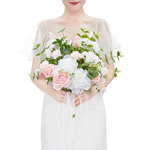 Tinge Time 15 Inch Baby Pink Artificial Wedding Bouquets For Bride, Cascading Bouquet Wedding Bride Holding Flowers For Wedding Ceremony Anniversary, Bridal Shower And Party #TOP18