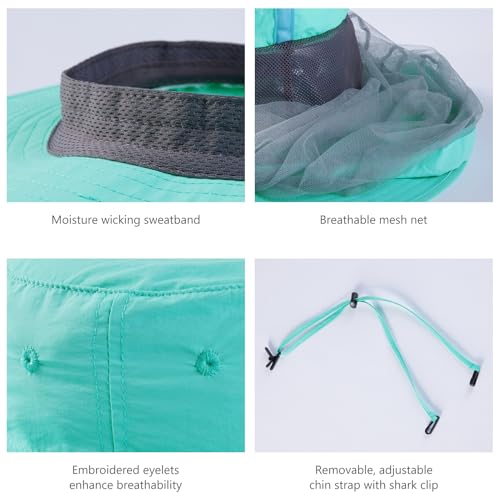 Image of BASSDASH UPF 50+ Mosquito Sun Hat with Hidden Head Net and Neck Flap for Men Women Outdoor Fishing Hiking Camping