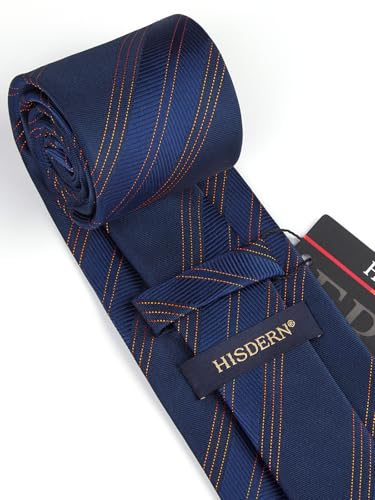 Image of HISDERN Mens Striped Ties Classic Silk Woven Tie and Pocket Square Set Formal Business Necktie Handkerchief for Wedding