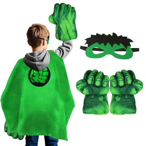 NTGFU Máscara de manos de héroe con capas, guantes de puño poderoso con disfraz de héroe de algodón integrado para niños, cumpleaños, Navidad, Halloween