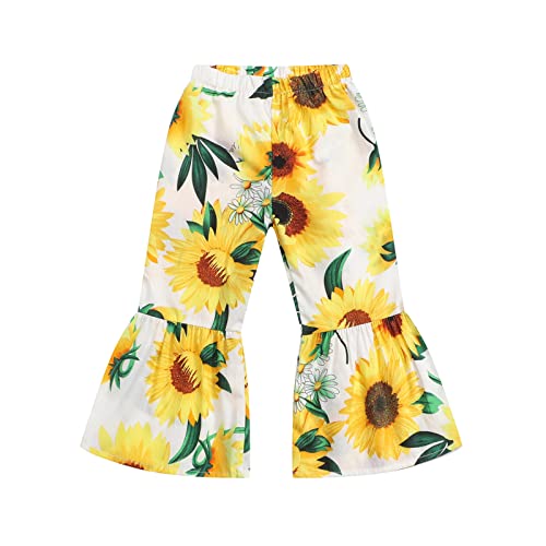 Toddler Baby Girls Bell Bottom Sunflower Print Flare Pants Stretchy Cute Flare Legging Fashion (White, 12 Months)