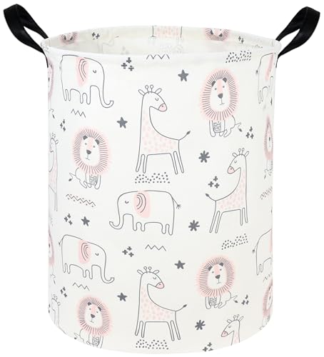 FXOCSHE Animal hamper,Baby Laundry Hamper,Jungle Laundry Basket ,Waterproof foldable nursery baby basket,Toys Box,Jungle Bedroom Decor,Gift Basket(Pink animal)