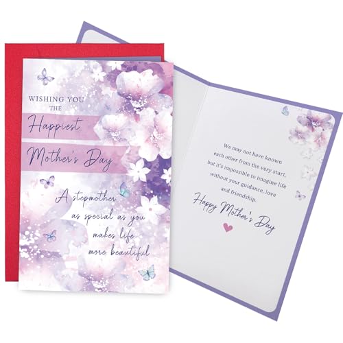 Ogeby Heartfelt Purple Floral Mother's Day Card for Stepmother, Happy Mothers Day Card from Stepson Stepdaughter, A Stepmother As Special As You Make Life More Beautiful