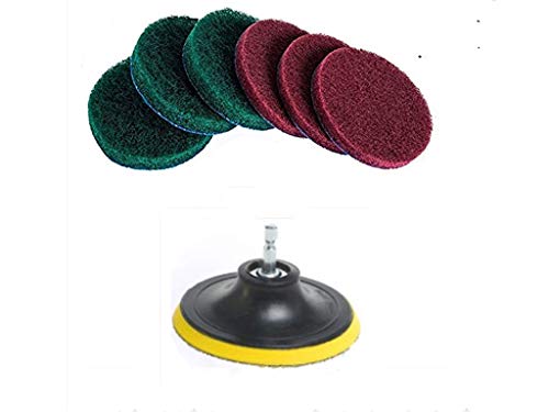 Duoshida 5 Inch Drill Powered Brush Tile Scrubber Scouring Pads Cleaning Kit, 2 Different Stiffness, 5-Inch Disc Pad Holder With 6 Scrubbing Pads, Cleans Large Flat Areas Perfectly (5-Inch) #TOP6