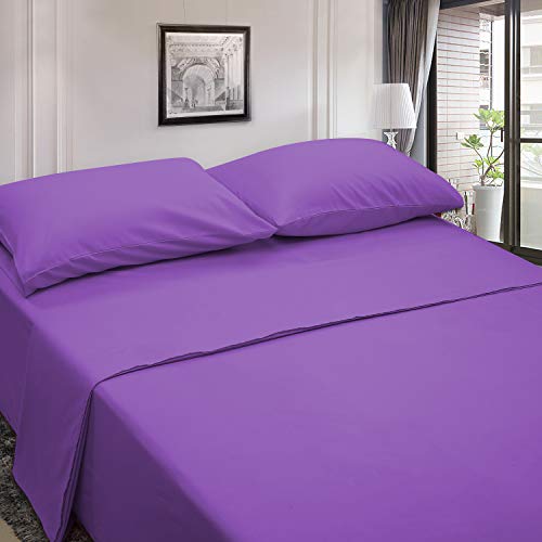 Image of 4 Piece Bed Sheet Set (Queen,Violet) 1 Flat Sheet,1 Fitted Sheet and 2 Pillow Cases,Brushed Microfiber Luxury Bedding with Deep Pockets