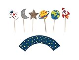 Trip to the Moon- Cupcake, Cake Toppers | 12 Pack | Outer Space Decorations | Birthday | Baby Shower...