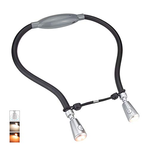 HONGUT LED Neck Reading Light, Rechargeable 8 LED 2 Modes, Bendable Arms Swing Head, Brightness Adjustable Amber Light for Reading, Camping, Repairing, Knitting