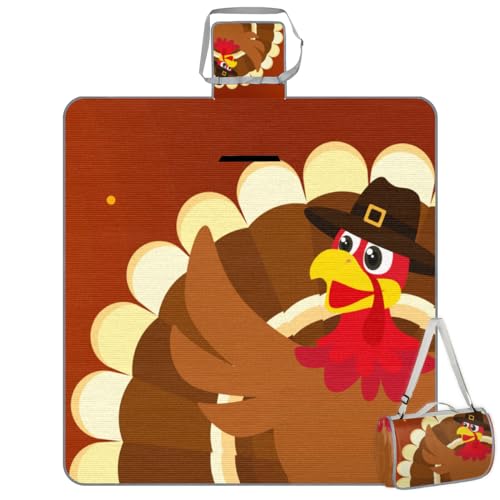 Shimoshe Picnic Blankets 57”x 59”, Happy Thanksgiving Day Turkey Waterproof Sandproof Picnic Mat Lightweight Foldable Beach Blanket for Camping Park Grass Beach Outdoor Blanket
