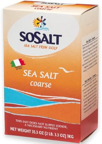 Coarse Natural Sea Salt, 1 kg (35.3 oz), SoSalt, Sicilian Sea Salt, Mediterranean Sea Salt, Kosher Sea Salt, Cooking, Grilling, Asado, Parilla, Steak, Trapani, Mediterranean, Sicily, Italy.