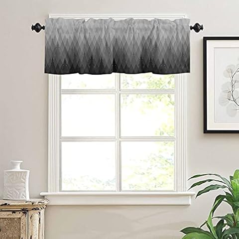 Ombre Grey Pine Tree Forest World Woodland, Curtain Valance for Windows/Living Room/Kitchen/Bathroom Farmhouse, Gradient Short Rod Pocket Tier Curtain Window Treatment, 1 Panel 54x18 Cover
