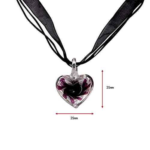Collar de corazón de cristal de Murano morado con cinta elegante 2