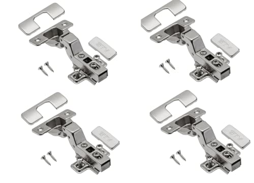 GTV – 4 x hydrauliskt gångjärn ECHC, insticksenhet – gångjärn med dämpning – innerstopp – monteringsplatta H=0 med euroskruvar – tyst stängning – möbelgångjärn krukgångjärn