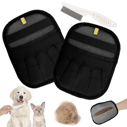 Pet Hair Removal Gloves with Comb for Cats & Dogs