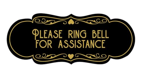 Panneau Please Ring Bell for Assistance Noir Doré Signalisation Signalétique Grand Modèle
