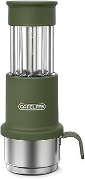 CAFELFFE MK-503 2 in 1 Portable Coffee Maker,Single Serve Manual Espresso Machine with Stainless Steel Cup For Camping,Travel,Hiking,Fishing,Compatible with Nes Original/Ground Coffee,Green