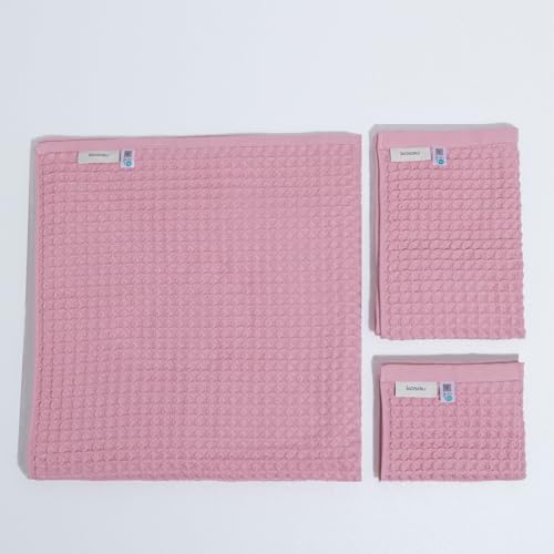 KOSMU Luxury Organic Japanese Cotton Waffle Bath Towel | Thick, Absorbent, Quick Dry Bathroom Towels for Shower, Sauna, Onsen| Hotel & Spa Quality, Gift-Ready (Sakura Pink, Bath Towel Set (3-Piece))