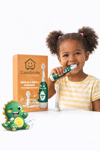 Brosse à dents électrique pour enfants rechargeable USB avec tête de rechange et LED verte