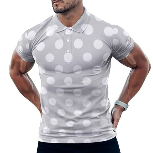 Polo de golf pour homme imprimé pois blancs manches courtes sec