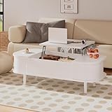 PURFINO Mesa de Centro con Tapa Elevable – Mesa Central Moderna de Madera con Puerta Corredera y Almacenamiento Oculto, para Salón, Espacios Pequeños, Oficina en Casa