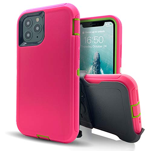 iPhone 11 Pro Max Case with Belt Clip,Vodico Heavy Duty Shockproof Military Grade Defender Holster with Kickstand Non Slip Scratch Resistant Silicone Bumper Cases for iPhone 11 Pro Max (Rose Green)