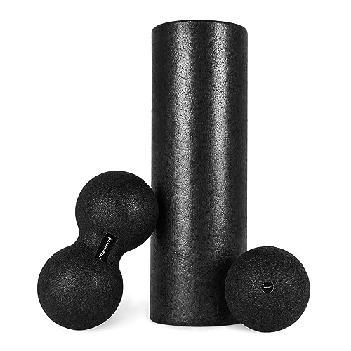 Faszienrolle + Massageball inkl. Übungsposter + Workout App GRATIS | FASZIENSET - Professional Studio Qualität | Massagerolle Foamroller (Schwarz)