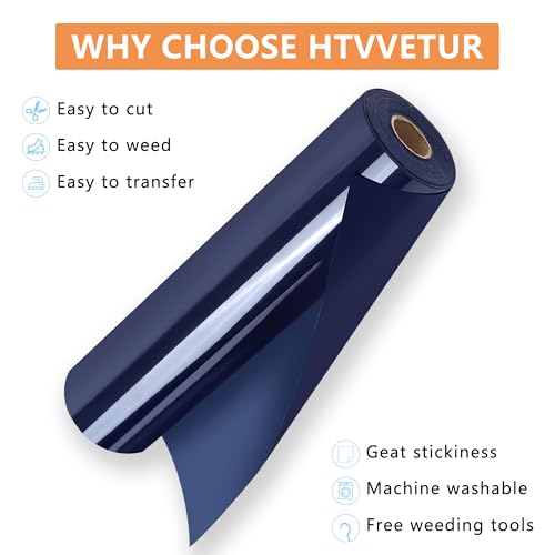 Image of HTVVETUR Navy HTV Iron on Vinyl 12Inch by 35ft Heat Transfer Vinyl for T-Shirt HTV Rolls for All Cutter Machine - Easy to Cut & Weed (35ft, Navy)