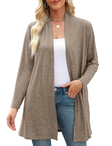 Image of JollieLovin Women's Plus Size Long Sleeve Lightweight Cardigans Open Front Casual Soft Drape Fall Dusters(3X,D-Khaki)