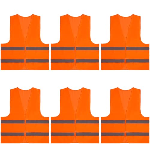 6 Warnwesten Auto, Reflektierende Warnwesten, Weste Neongelb...
