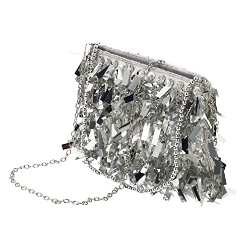 Sac bandoulière sequins femmes design élégant chaîne polyester argenté
