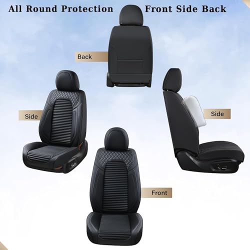 Image of Coverado Front Seat Covers, Black Nappa Leather Car Seat Covers, Black Seat Covers for Cars, Car Seat Protector Cushions Universal Fit for Most Sedans SUV Pick-up Truck