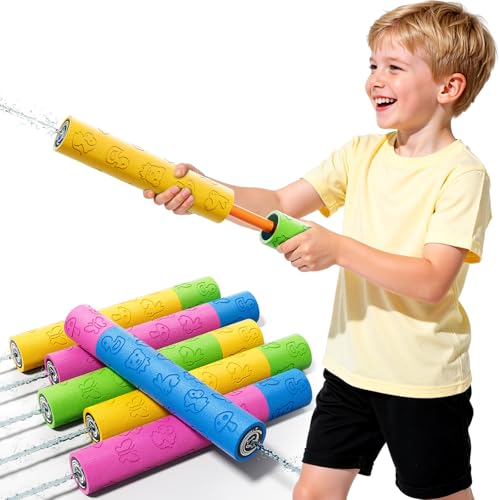 6PCS Foam Water Blaster Toy Set, Assorted Colors with Cute Patterns, 3 4 5 6 7 Years Old Boys Toys...