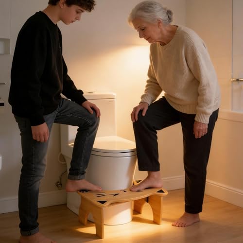 Taburete para wc de madera con altura de 18cm y base antideslizante portátil 3