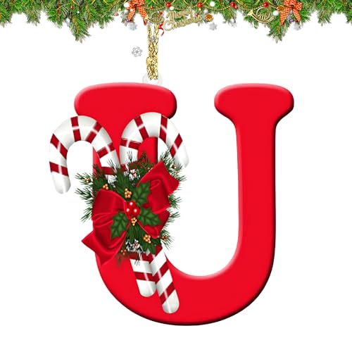 26 Letter Ornaments Christmas Tree Decoration Personalized Christmas Letter Tree Hanging Pendant Xmas Alphabet for DIY Craft Ornaments (U)
