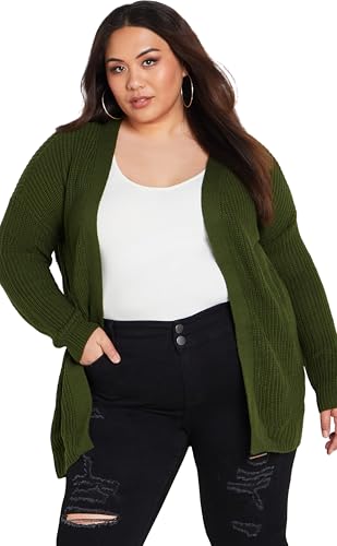 Image of Avenue Women's Plus Size Boyfriend Rib Knit Open Front Cardigan