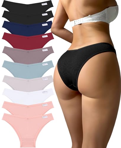 Image of FINETOO Womens Cotton Underwear Sexy Stretch Bikini Panties Low Rise Hipster Ladies Soft V-Waist Cheeky, Multicolor a, M