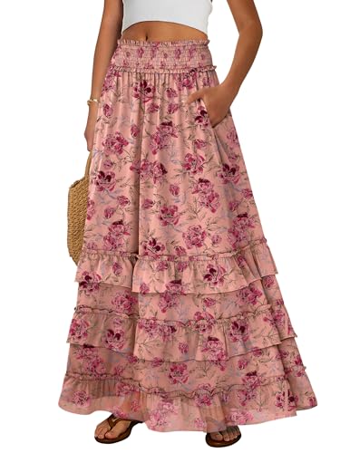ANRABESS Maxi Skirts for Women Summer Boho Tiered Flowy Elastic High Waist Beach Long Skirt Casual Spring Vacation Outfits Small - image 1