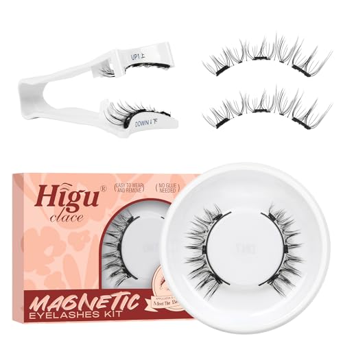 Higu clace Pestañas magnéticas con aplicador, Aspecto natural, No necesita pegamento(Lash N1)