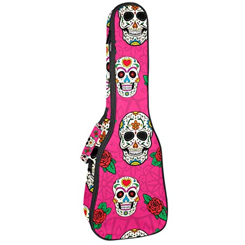 Sac rembourré 10 mm ukulélé concert robuste avec motif crânes rose tendance