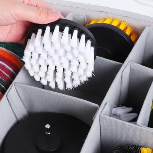 Image of Drill Brush Set Storage Bag Portable Carrying Bag for Drill Brush Attachment Set,With Clear Window and Multiple Compartments for Sponge,Brushes,Scouring Pads,Only Case,Orange