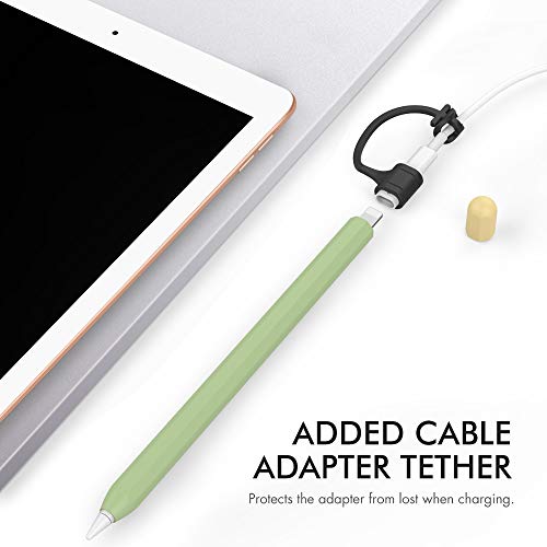 Image of AHASTYLE Duotone Case Cover Silicone Sleeve Skin Added Cable Adapter Tether Kit Compatible for Apple Pencil 1st Generation Tablets (Avocado Green)