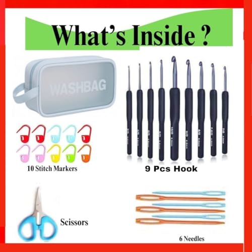 Image of Crochet Kit with Soft Grip Handles - Full Crochet Hook Set for Beginners & Yarn Lovers - Ergonomic Crochet Tools for DIY Craft & Gifting (Dark Blue Kit)